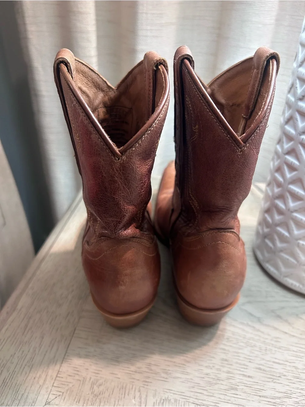 Brown Leather Western Ankle Boots with Team Patch